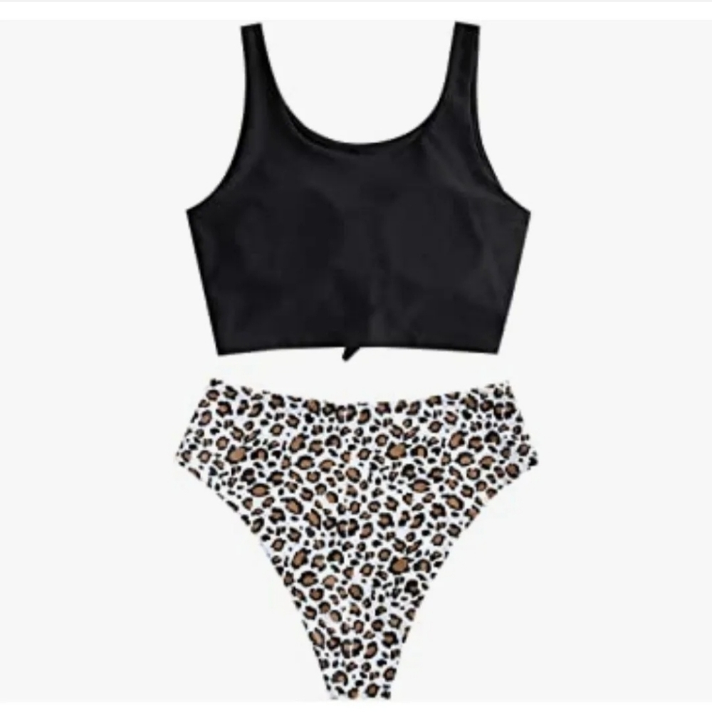 ZAFUL Women's 2 Piece High Waisted Knotted Tankini Bathing Suits Size L.